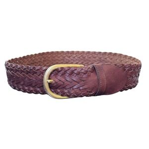 Express Brown Braided Leather Belt with Bronze Buckle